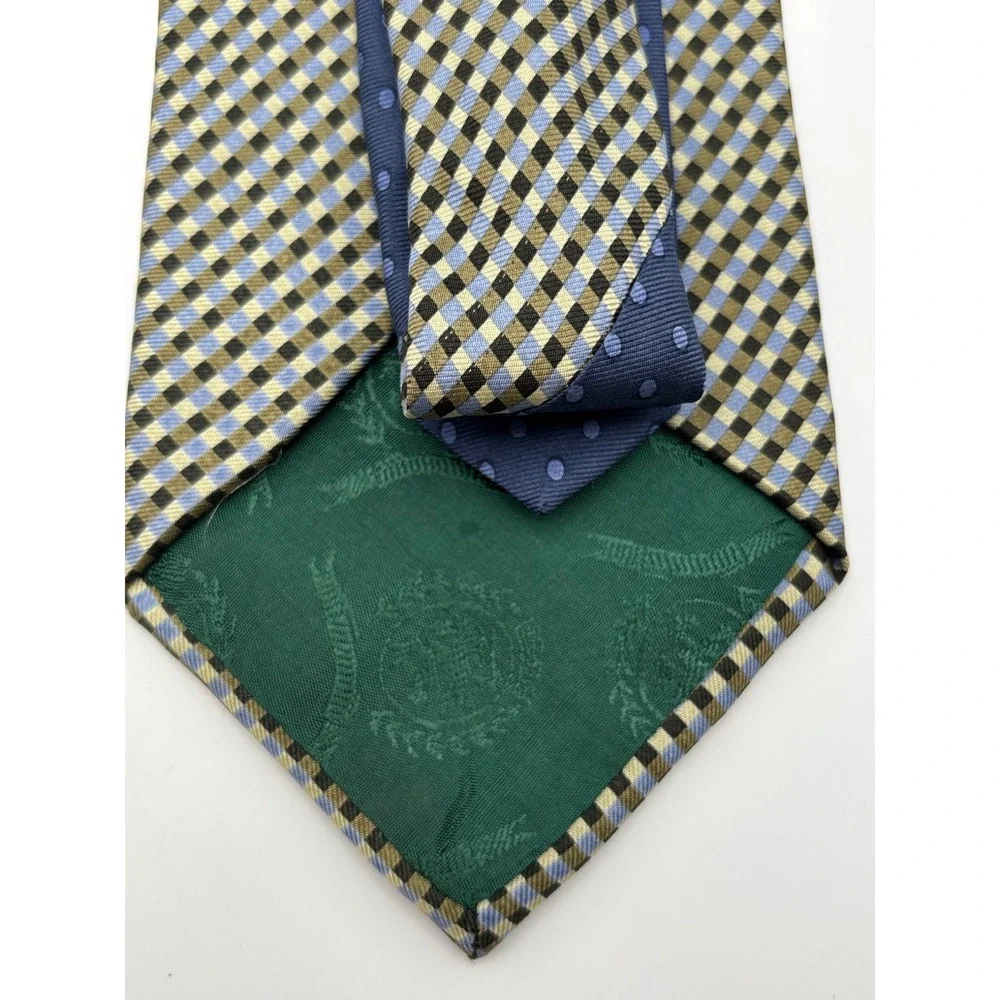 Tommy Hilfiger Mens Silk Tie Blue Gold Black Checkered Made in USA WPL 2831